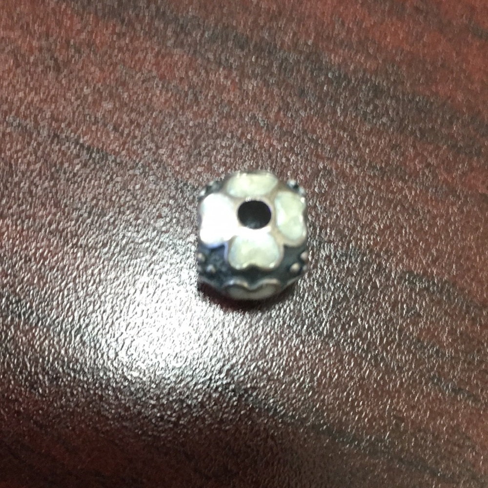Pandora Silver Ball Bead Charm - White Enamel Daisy Flower 9601002